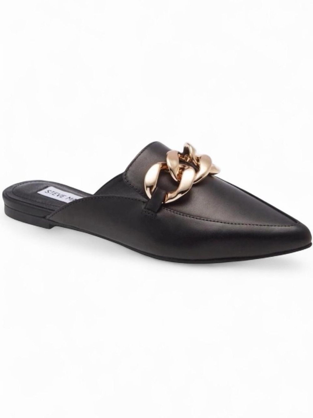 Steve Madden Finn Leather Chain Mule Flats Black 7.5